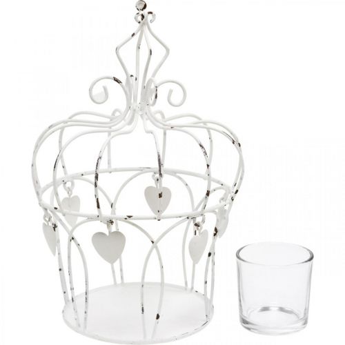 Floristik24 Corona porta tea light con cuori shabby chic bianco Ø14cm H22cm