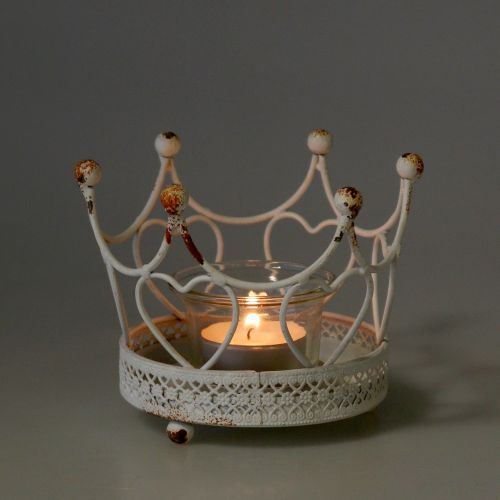 Floristik24 Porta tealight corona bianco Ø13cm H9,5cm