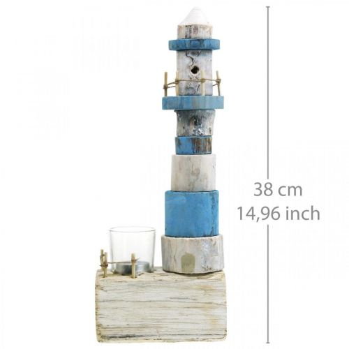 Floristik24 Faro in legno con decorazione marittima in vetro tea light blu, bianco H38cm