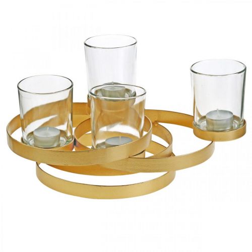Floristik24 Portacandele dell'Avvento in metallo tondo dorato con 4 bicchieri 34×26×18cm