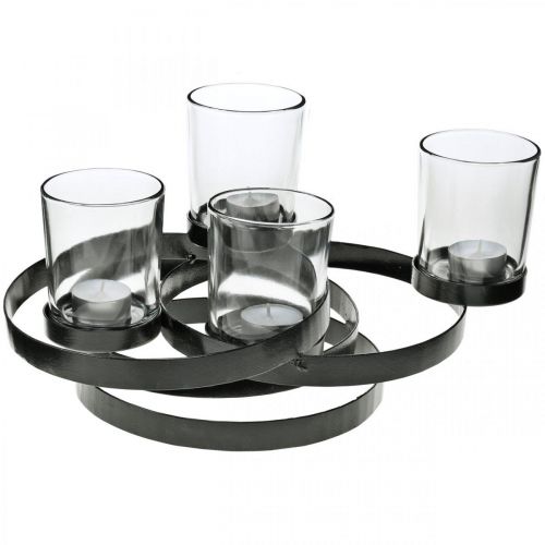 Floristik24 Portacandela dell'avvento in metallo tondo nero 4 bicchieri 34×26×18cm