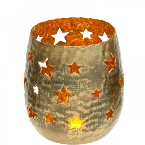 Floristik24 Portacandela decorazione dell&#39;Avvento con stelle in metallo dorato Ø8.5cm H11cm