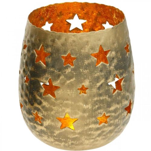 Portacandela Decorazione natalizia stelle ottica anticata metallo dorato Ø9cm H13cm