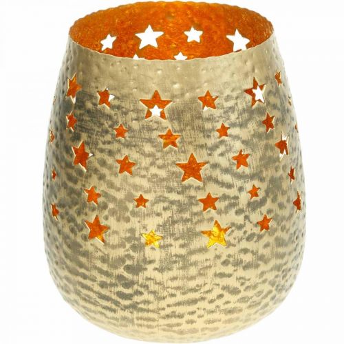 Decorazione natalizia portacandela in metallo con stelle dorate Ø18cm H20cm