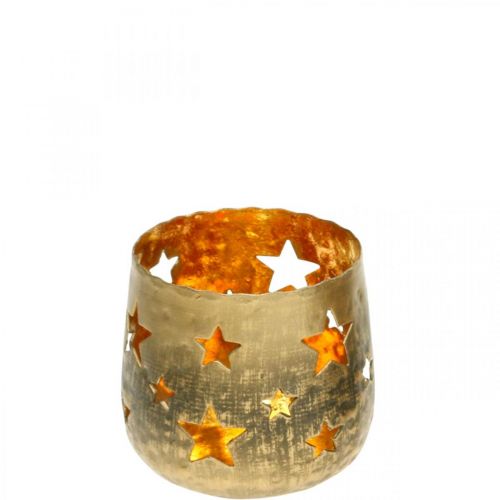 Floristik24 Portacandela con stelle Decorazione natalizia in metallo dorato Ø8cm H7cm
