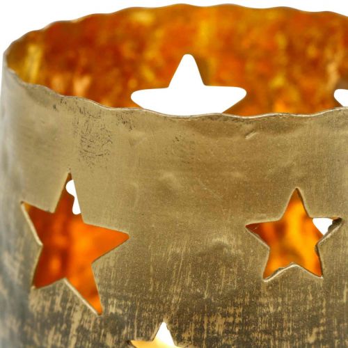 Floristik24 Portacandela con stelle Decorazione natalizia in metallo dorato Ø8cm H7cm