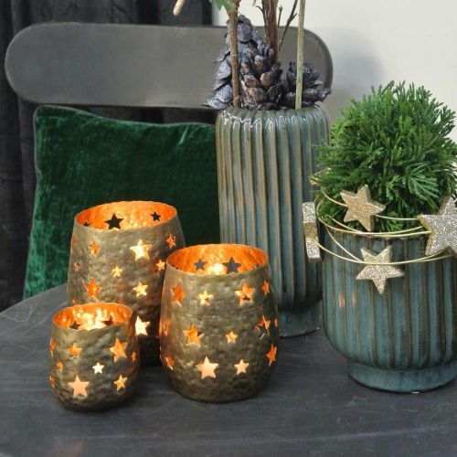 Floristik24 Portacandela decorazione dell'Avvento con stelle in metallo dorato Ø8.5cm H11cm