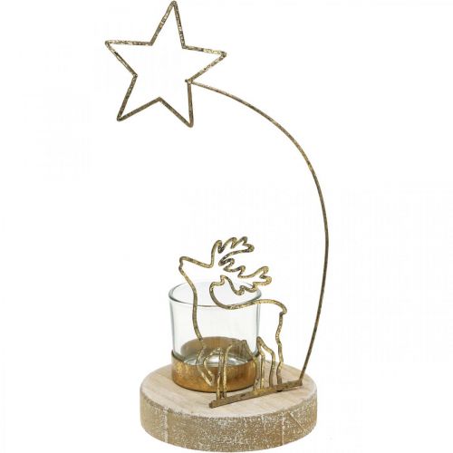 Floristik24 Portacandelina renna e stella di Natale in metallo Ø10cm H24cm