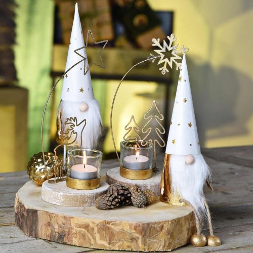 Prodotto Gnomo figura decorativa natalizia bianco, oro Ø6,5 cm H22 cm 2 pz