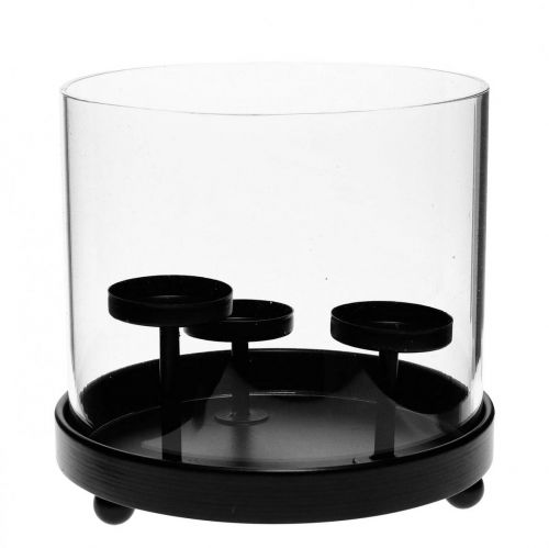 Floristik24 Portacandele in vetro uragano metallo nero Ø19cm H18cm