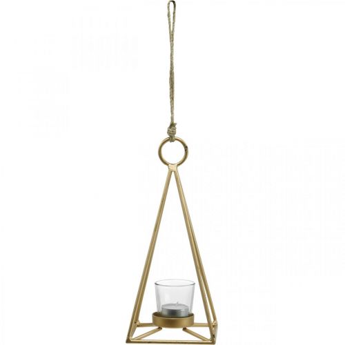 Floristik24 Portacandele appeso lanterna decorativa in metallo dorato 12,5×12,5×28 cm