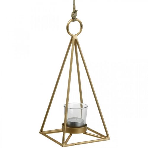 Floristik24 Portacandele appeso lanterna decorativa in metallo dorato 12,5×12,5×28 cm