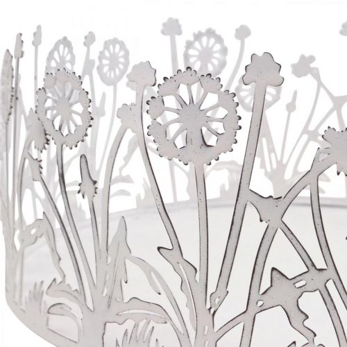 Prodotto Vassoio decorativo con denti di leone, decorazione in metallo per la primavera bianco, argento shabby chic Ø25cm H10,5cm