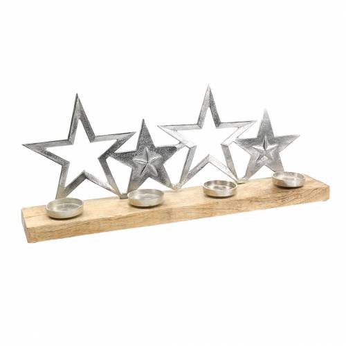 Floristik24 Sagoma stella candeliere su base in legno argento, metallo naturale, legno di mango 35 cm × 14 cm