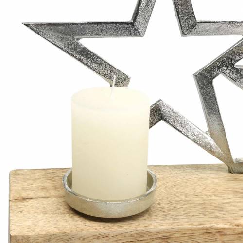 Prodotto Sagoma stella candeliere su base in legno argento, metallo naturale, legno di mango 35 cm × 14 cm