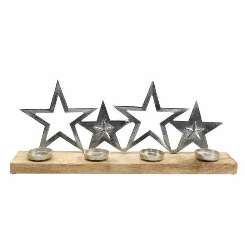Floristik24 Sagoma stella candeliere su base in legno argento, metallo naturale, legno di mango 35 cm × 14 cm