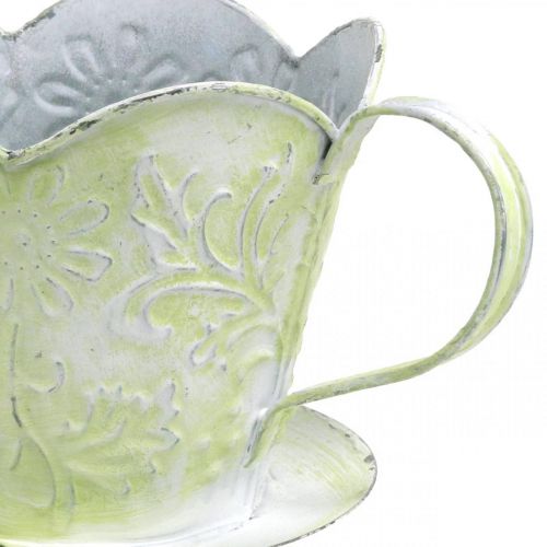 Prodotto Fioriera, portafiltro caffè decorativo, tazza in metallo per piantare, decorazione floreale verde, bianco shabby chic H11cm Ø11cm
