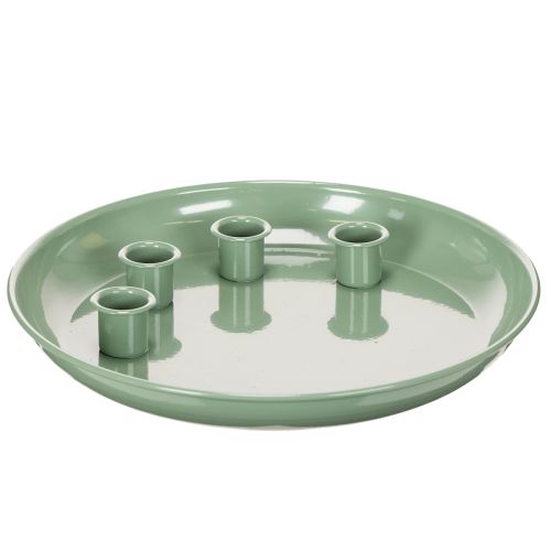 Piatto portacandele per corona d'Avvento verde con quattro portacandele, 24 cm