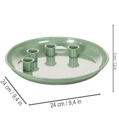 Piatto portacandele per corona d'Avvento verde con quattro portacandele, 24 cm | Floristik24.it