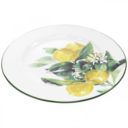 Prodotto Piatto decorativo, mediterraneo, piatto in metallo con ramo di limone Ø34cm