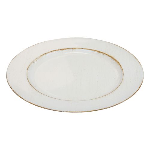 Piatto decorativo rotondo in plastica retrò bianco marrone lucido Ø30cm