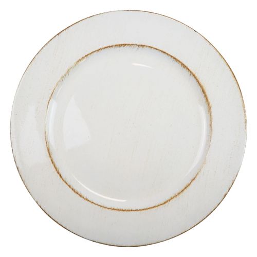 Piatto decorativo rotondo in plastica retrò bianco marrone lucido Ø30cm
