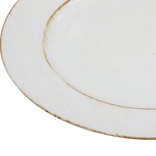Floristik24 Piatto decorativo rotondo in plastica retrò bianco marrone lucido Ø30cm