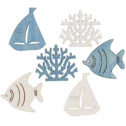 Floristik24 Decorazione da tavola pesce, corallo, barca azzurro-bianco 72 pz