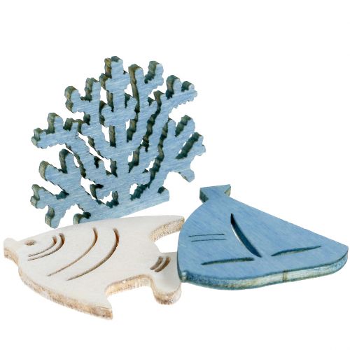 Floristik24 Decorazione da tavola pesce, corallo, barca azzurro-bianco 72 pz