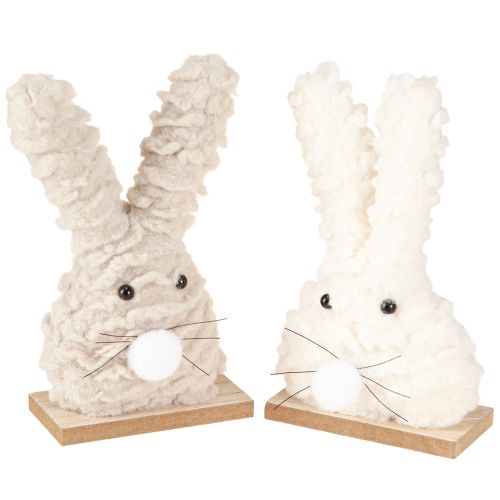 Prodotto Coniglietto pasquale decorativo in peluche – soffice decorazione pasquale in beige e bianco su base in legno H18cm 2 pz.