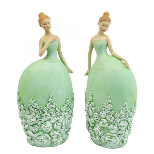 Floristik24 Decorazione da tavola decorazione primaverile figura donna vestito verde H20cm 2 pezzi