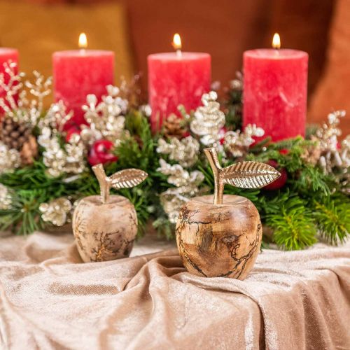 Floristik24 Decorazione da tavola mela legno Decorazione legno mela deco H13.5cm Ø8cm 2pz