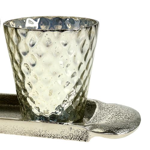 Prodotto Piatto arredo tavola con 3 bicchieri tealight argento Ø7cm H8cm