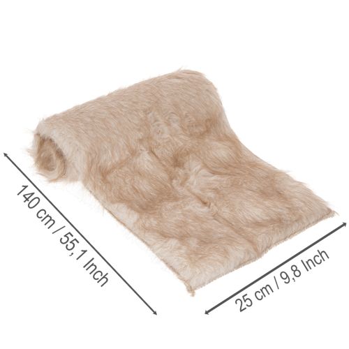 Runner da tavola beige con bordo in pelliccia sintetica, 24x140 cm | Floristik24.it