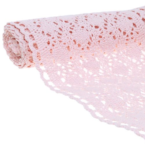Floristik24 Runner da tavola all'uncinetto in pizzo rosa 30 cm x 140 cm
