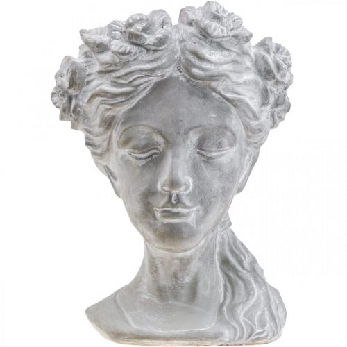 Fioriera fioriera in cemento testa di donna bianco lavato H34cm