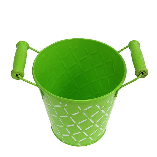 Floristik24 Secchiello in latta verde chiaro con manici in legno Ø11cm H10.5cm
