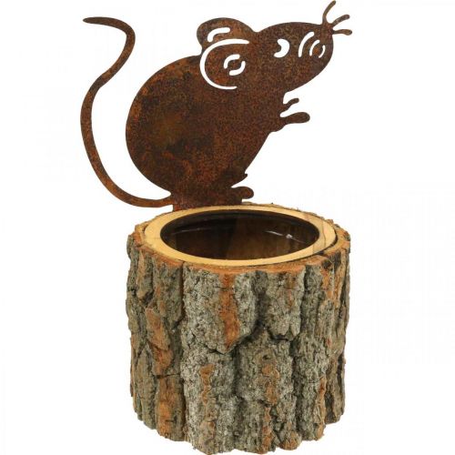 Vaso da fiori fioriera in legno effetto legno topo ruggine H24cm
