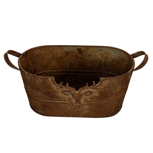 Ciotola ovale in metallo con manici, decorazione a cervo, finitura ruggine, 36 cm | Floristik24.it