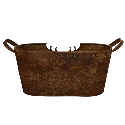 Ciotola ovale in metallo con manici, decorazione a cervo, finitura ruggine, 36 cm | Floristik24.it
