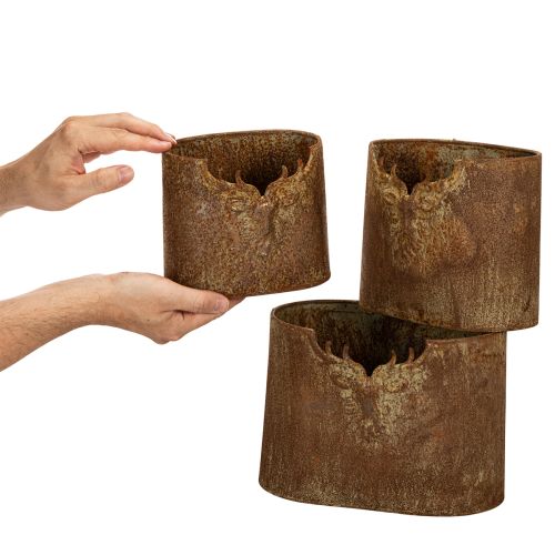 Set di 3 vasi da fiori ovali in metallo a forma di cervo, stile rustico, 24 cm. | Floristik24.it
