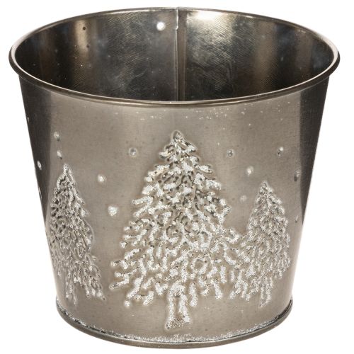 Fioriera in metallo con alberelli glitterati, 13 cm