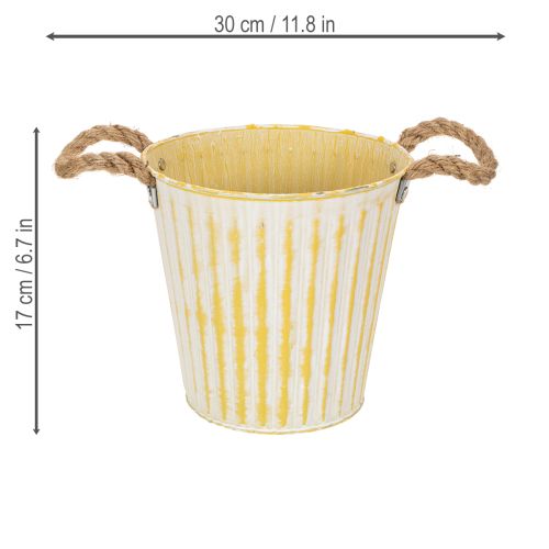 Prodotto Vaso in metallo, decorazione primaverile, fioriera con manici, giallo, shabby chic, Ø18cm, H17.5cm