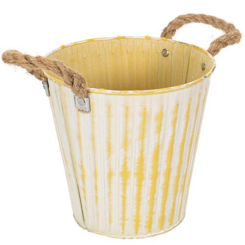 Prodotto Vaso in metallo, decorazione primaverile, fioriera con manici, giallo, shabby chic, Ø18cm, H17.5cm