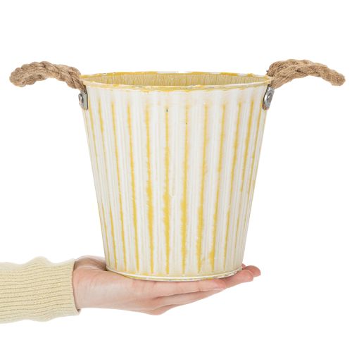 Prodotto Vaso in metallo, decorazione primaverile, fioriera con manici, giallo, shabby chic, Ø18cm, H17.5cm