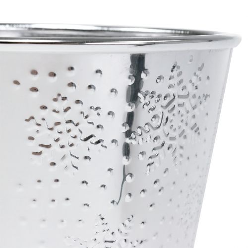 Floristik24 Pentola con fiocchi di neve Ø12,5cm H10cm 4pz