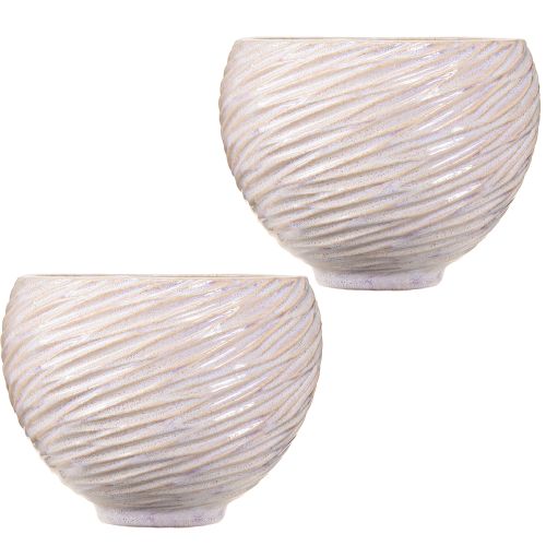 Prodotto Ciotola per piante in ceramica crema-rosa – Vaso decorativo moderno con motivo a scanalature Ø15cm 2 pezzi