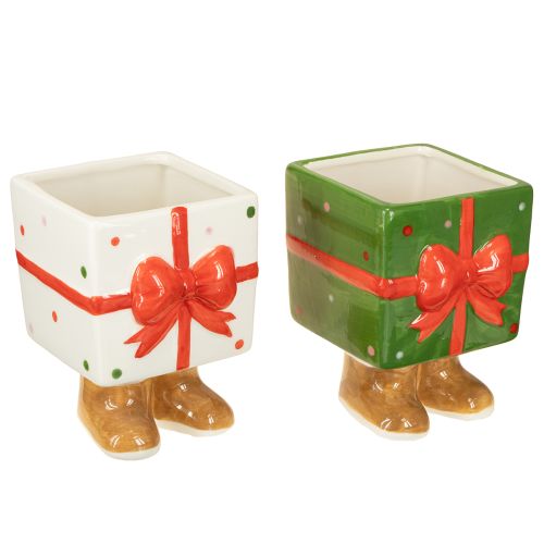 Fioriera in ceramica regalo di Natale con piedini H11,5cm 2 pezzi