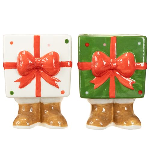 Floristik24 Fioriera in ceramica regalo di Natale con piedini H11,5cm 2 pezzi