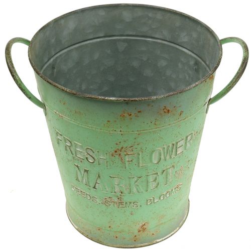 Floristik24 Secchio di zinco verde antico Ø20,5 cm H22,5 cm